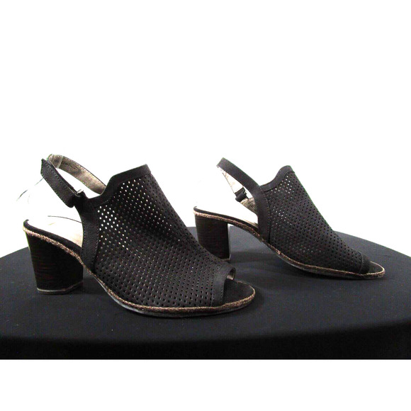 Tamaris Black Perforated Leather Slingback High Heel Bootie Sandals 38 EU/7.5 US - Picture 4 of 10